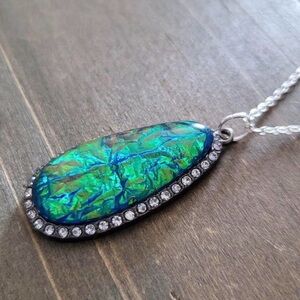 Iridescent Silver and Blue Pendant Necklace
